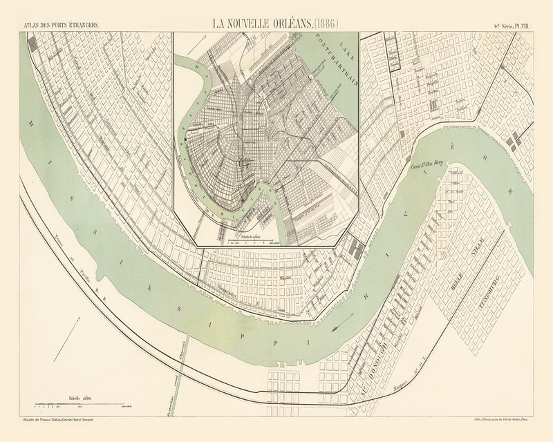 Size comparison using Vintage Map of New Orleans, Louisiana 1886