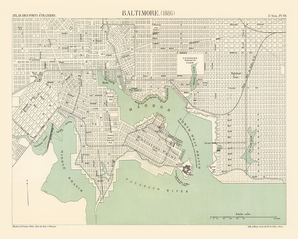 Vintage Map of Baltimore, Maryland 1886 print style example
