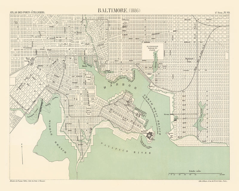 Size comparison using Vintage Map of Baltimore, Maryland 1886
