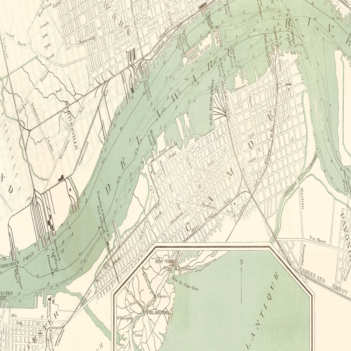 Restored historic details from the 1885 city map of Philadelphia, Pennsylvania