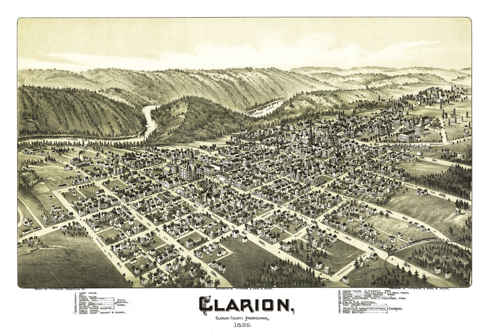 Vintage Map of Clarion, Pennsylvania 1896 print style example