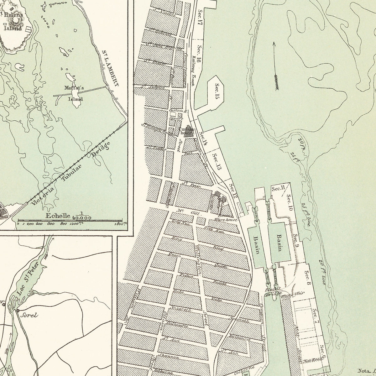 Restored historic details from the 1881 city map of Montréal
