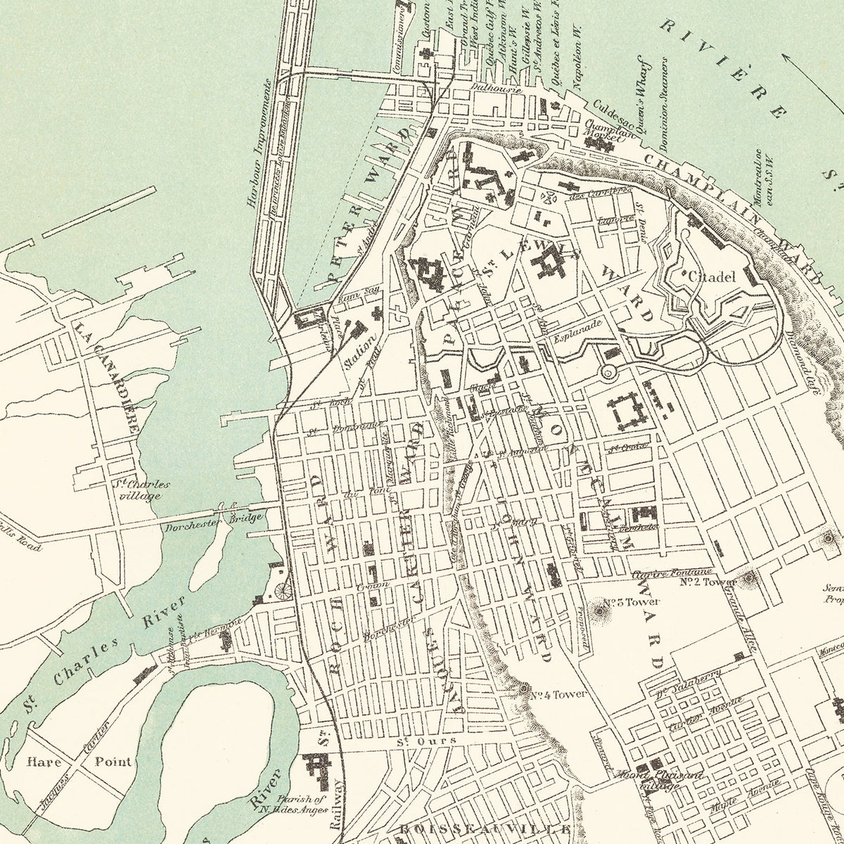 Restored historic details from the 1882 city map of Québec