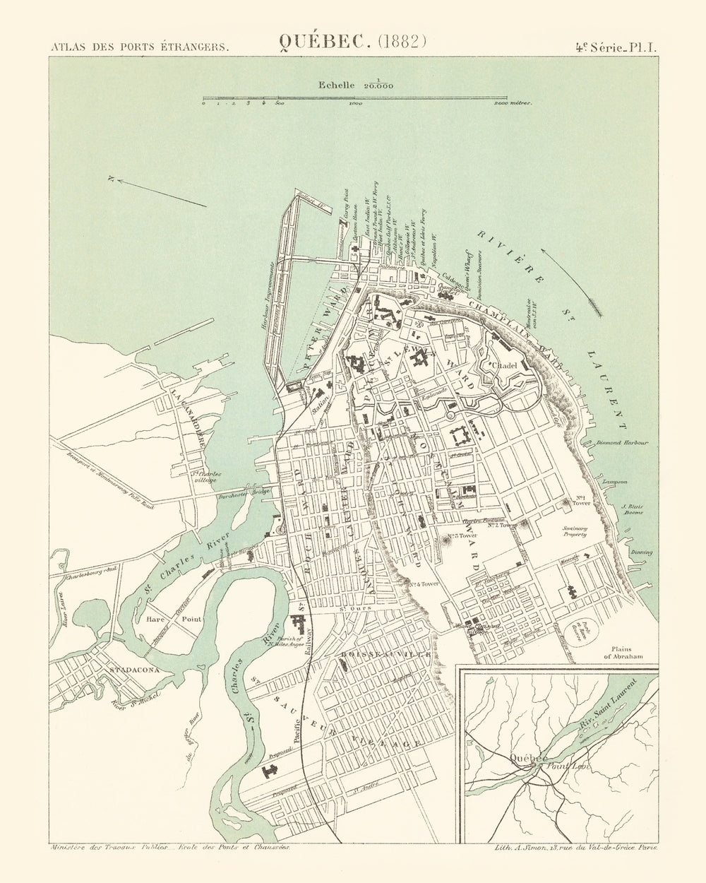 Vintage Map of Québec, Canada 1882 print style example
