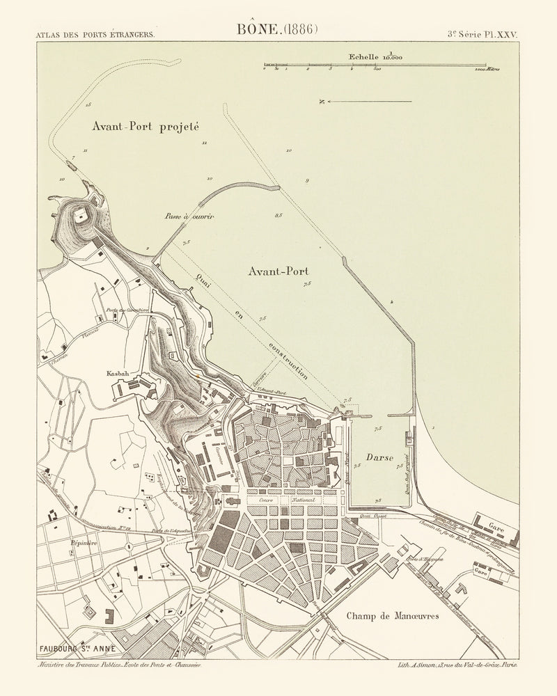Size comparison using Vintage Map of Annaba, Algeria 1886