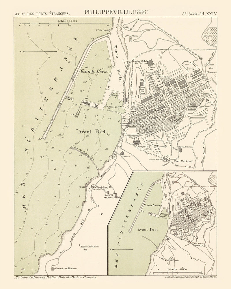 Size comparison using Vintage Map of Skikda, Algeria 1886