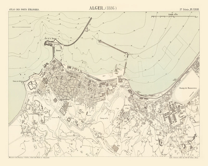 Size comparison using Vintage Map of Algiers, Algeria 1886