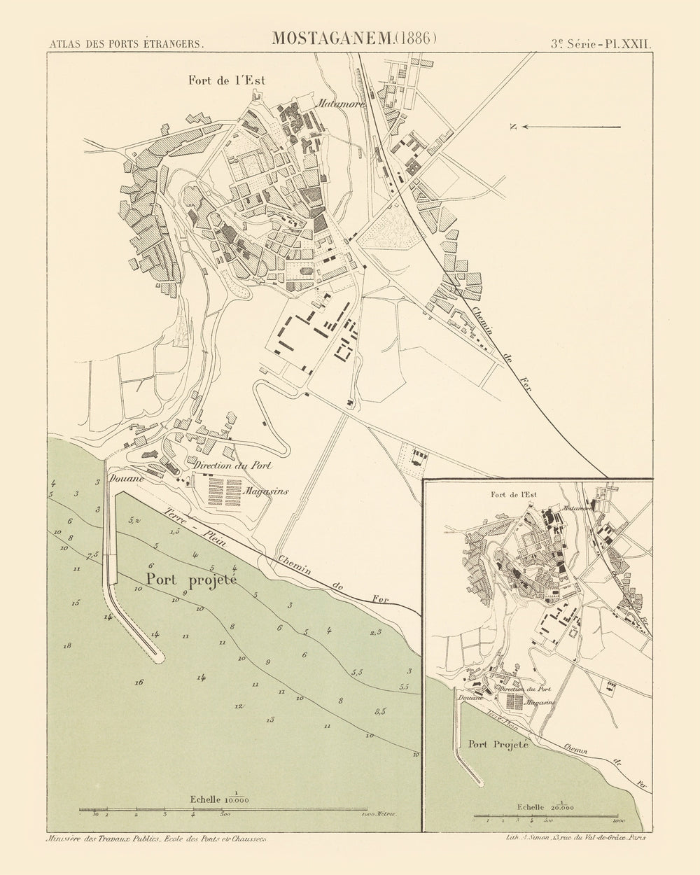 Vintage Map of Mostaganem, Algeria 1886 print style example