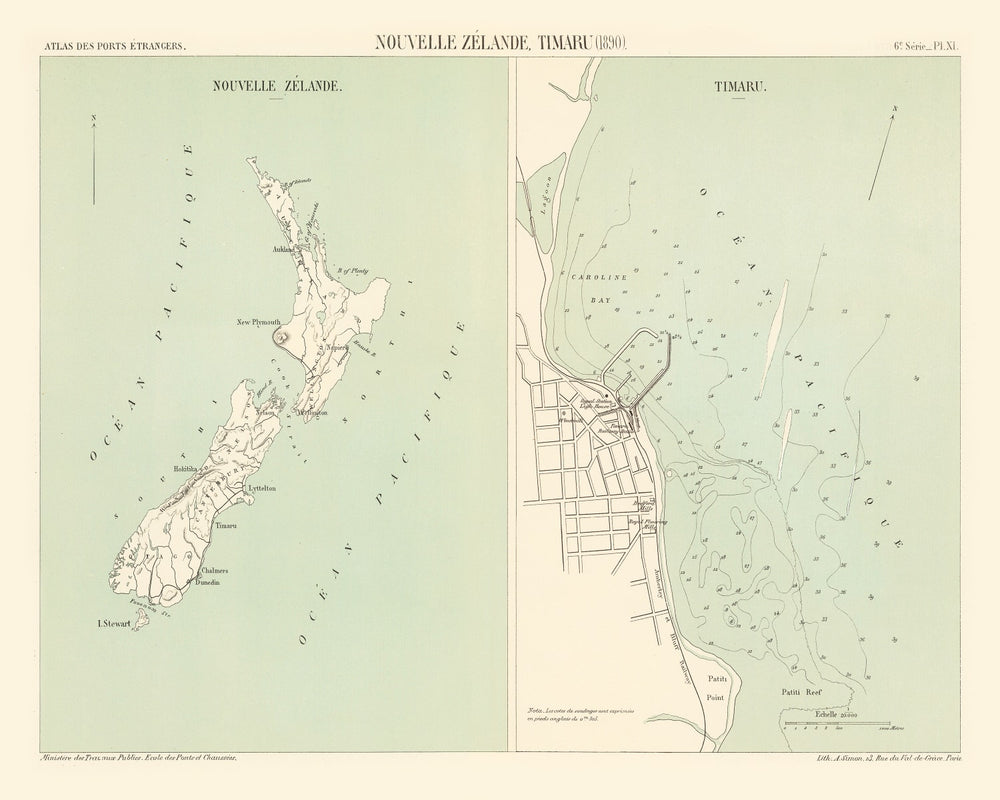 Vintage Map of Timaru, New Zealand 1890 print style example