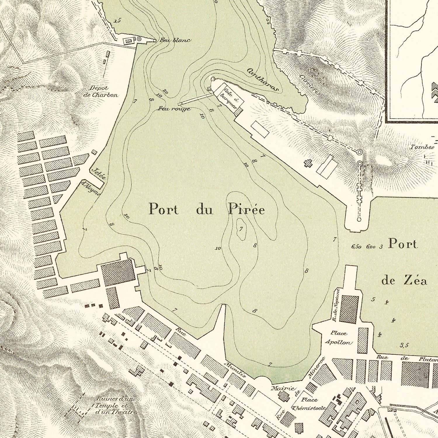 Restored historic details from the 1886 city map of Piraeus