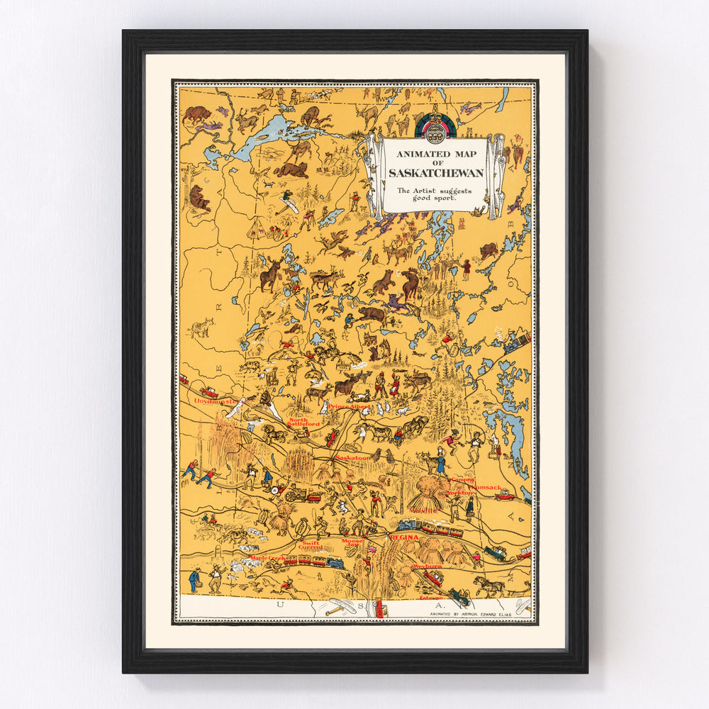Saskatchewan Canada Vintage Map 1929