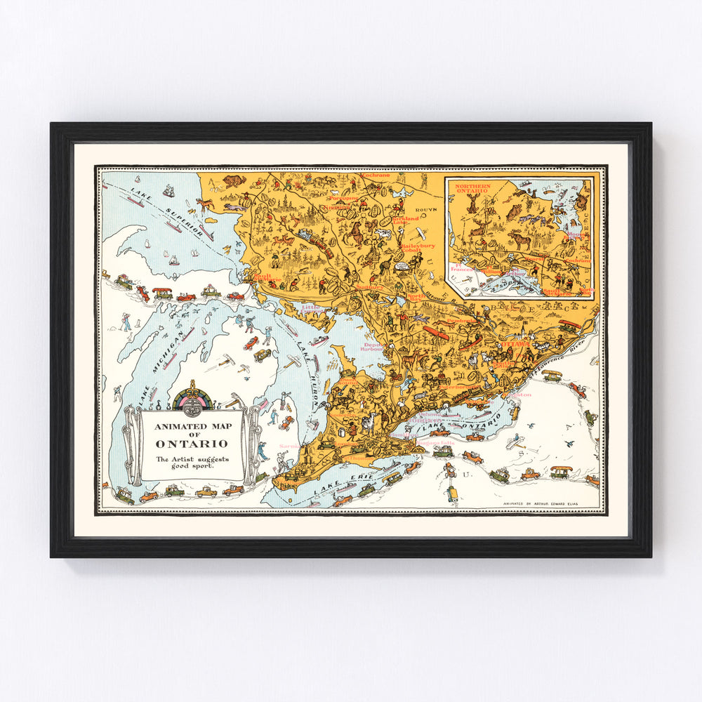 Ontario Canada Vintage Map 1929