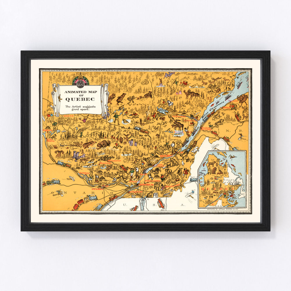 Quebec Canada Vintage Map 1929