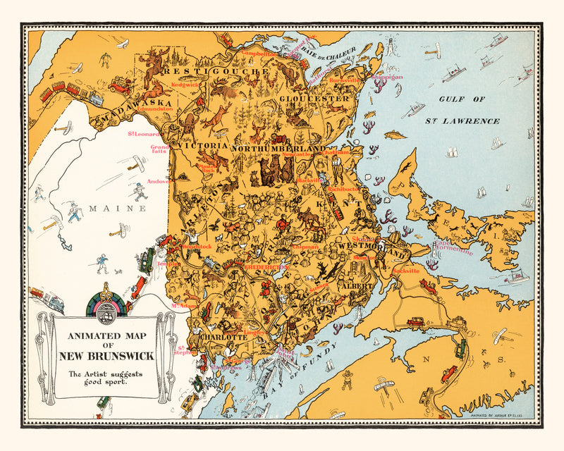 Size comparison using Vintage Animated Map of New Brunswick, Canada 1929
