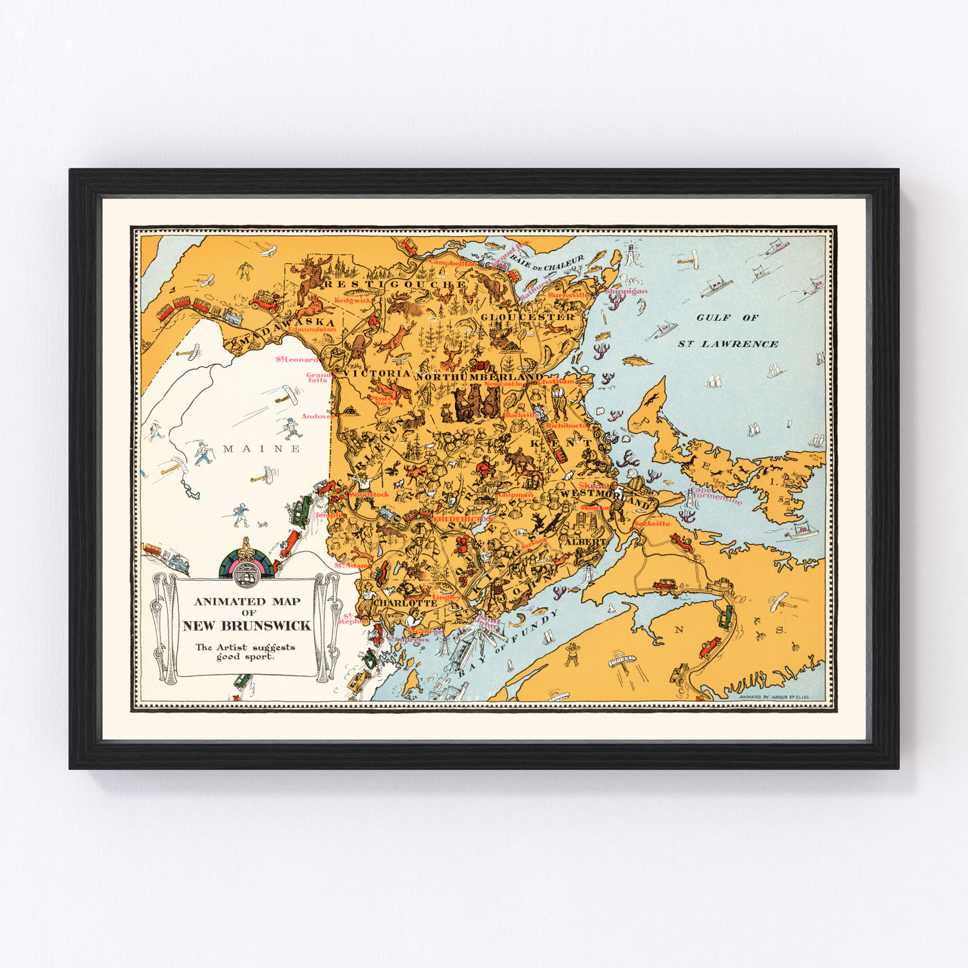 New Brunswick Canada Vintage Map 1929
