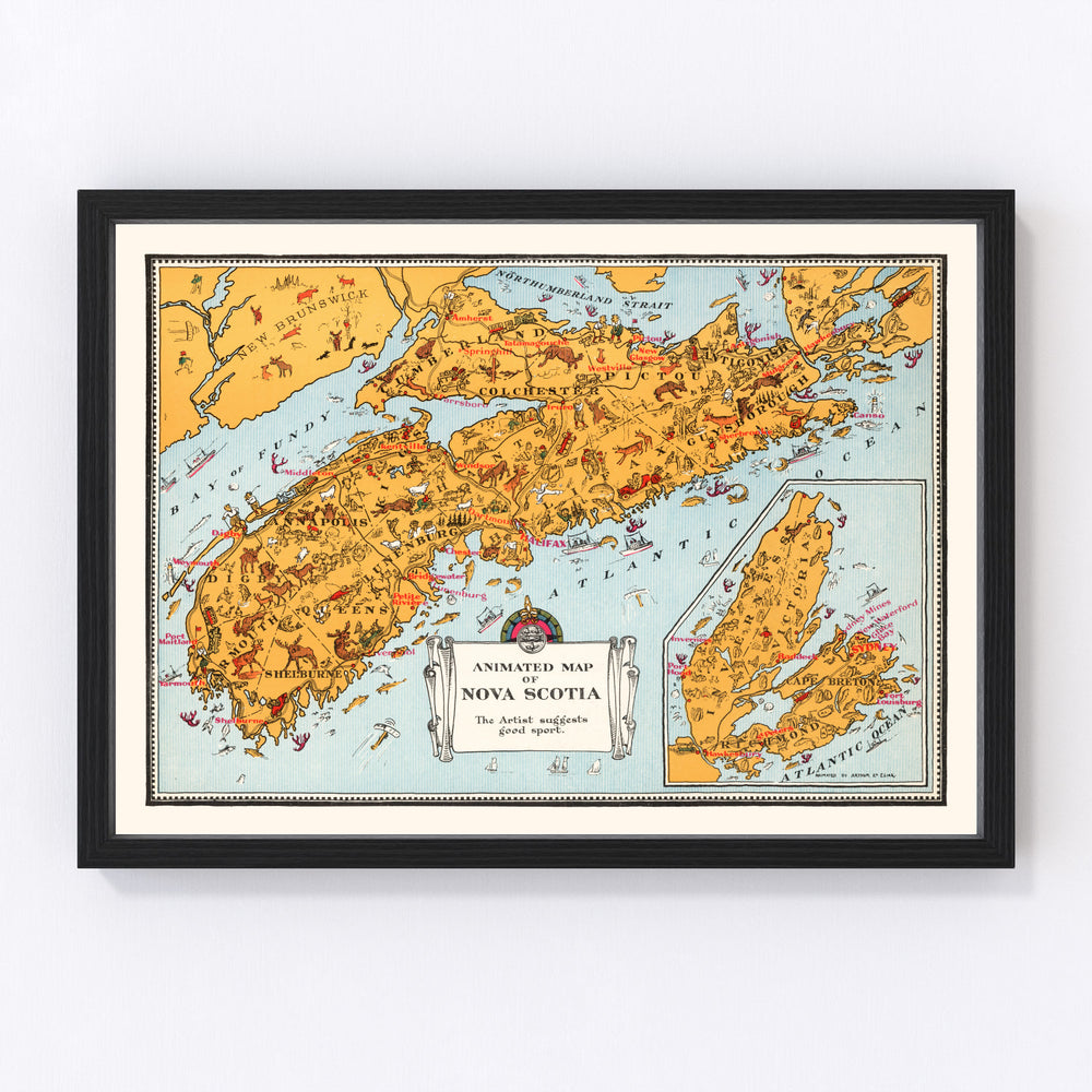Nova Scotia Canada Vintage Map 1929