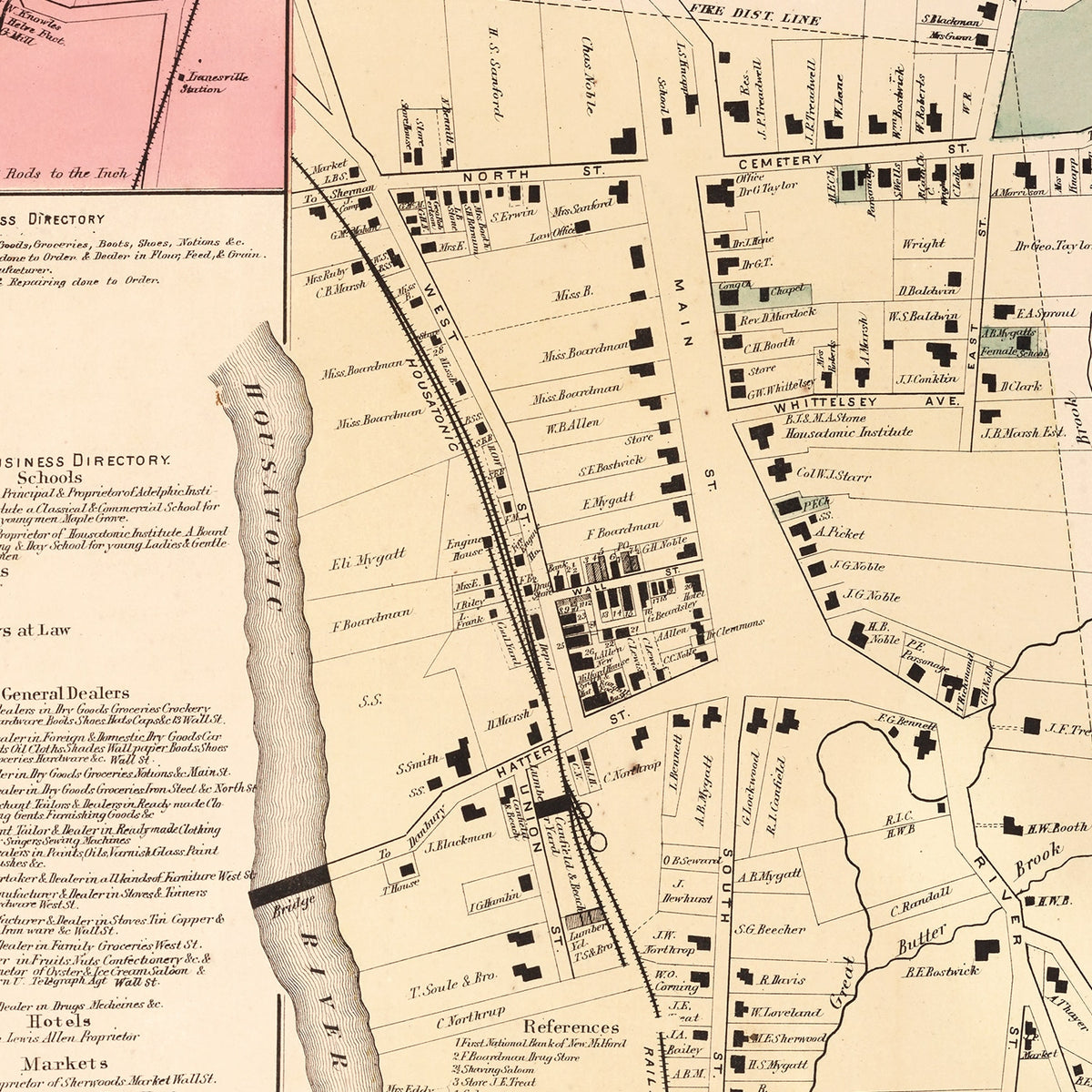 Restored historic details from the 1867 city map of Lanesville, Connecticut