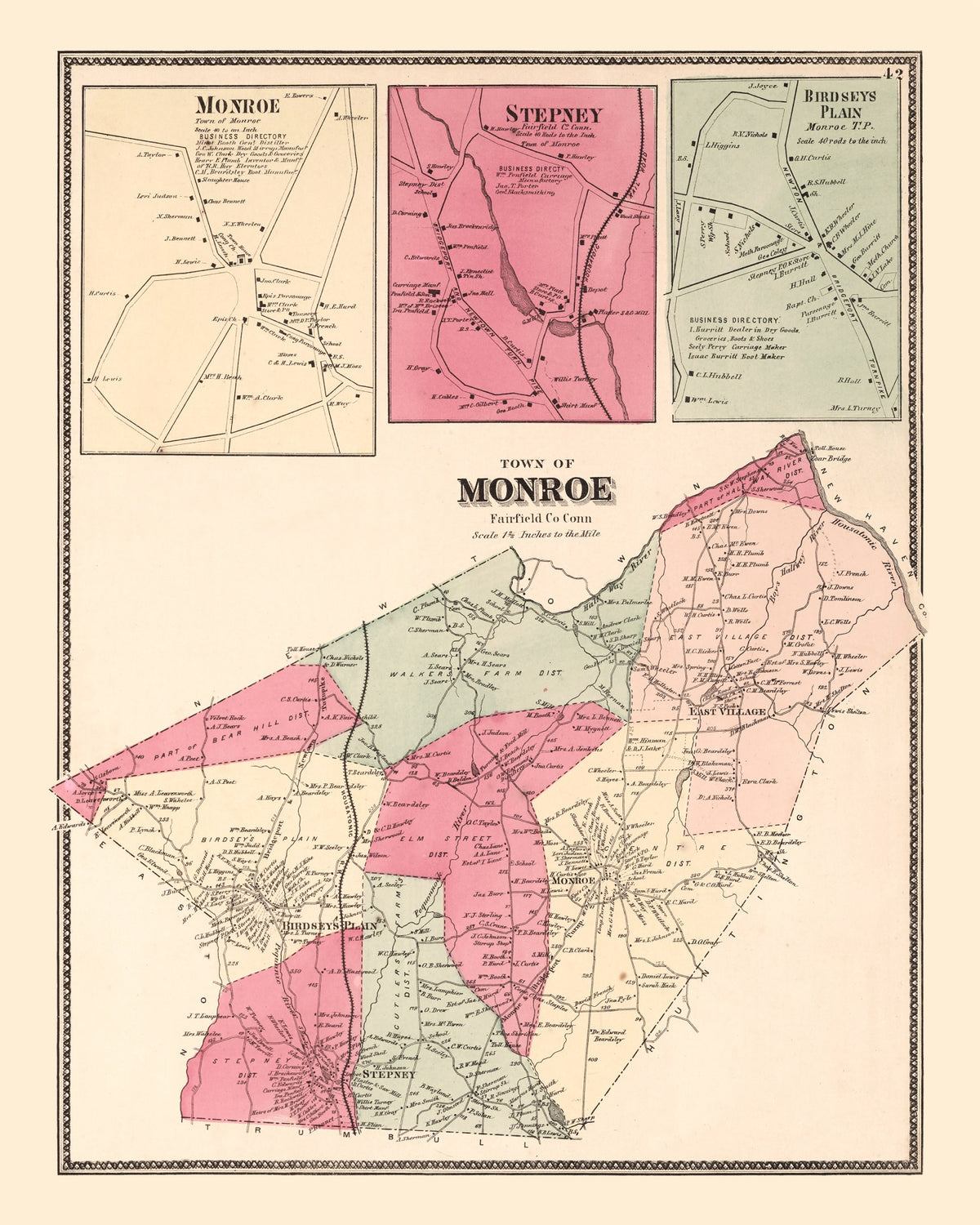 Preview of Vintage Map of Monroe, Connecticut 1867