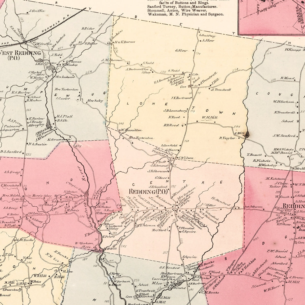 Restored historic details from the 1867 city map of Georgetown, Connecticut