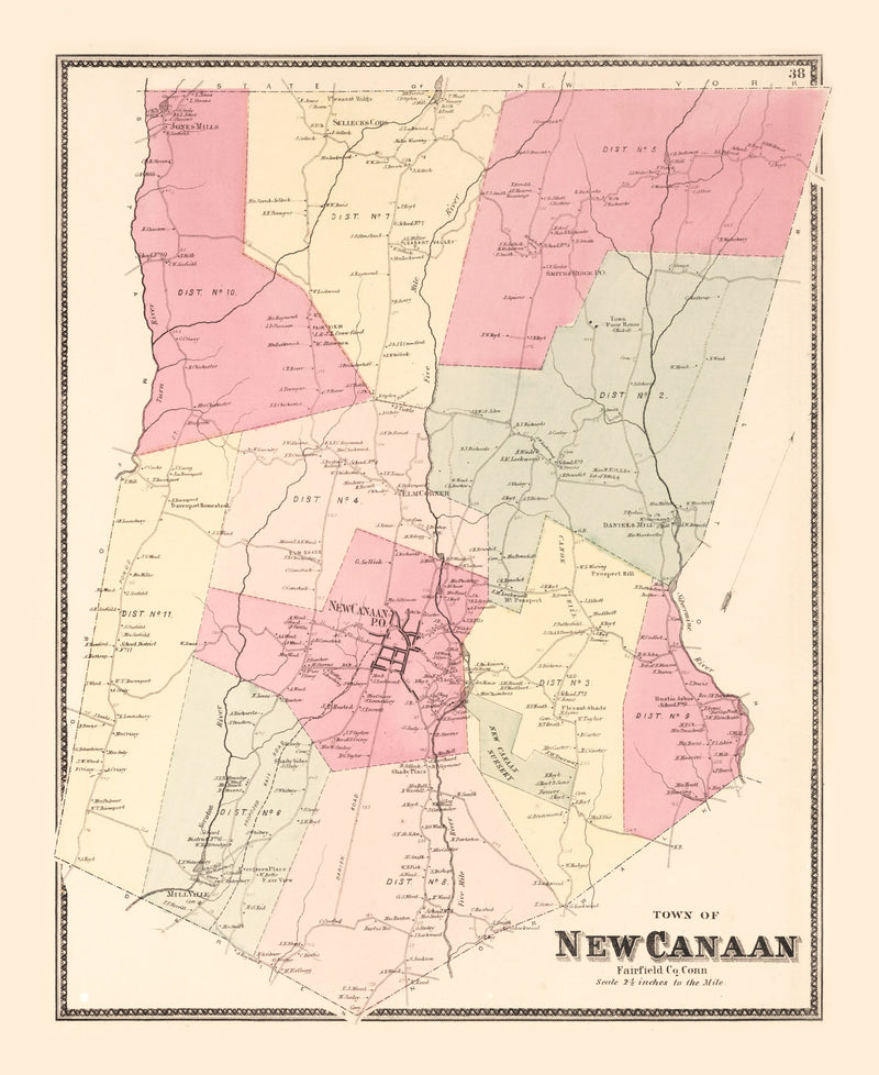 Size comparison using Vintage Map of New Canaan, Connecticut 1867