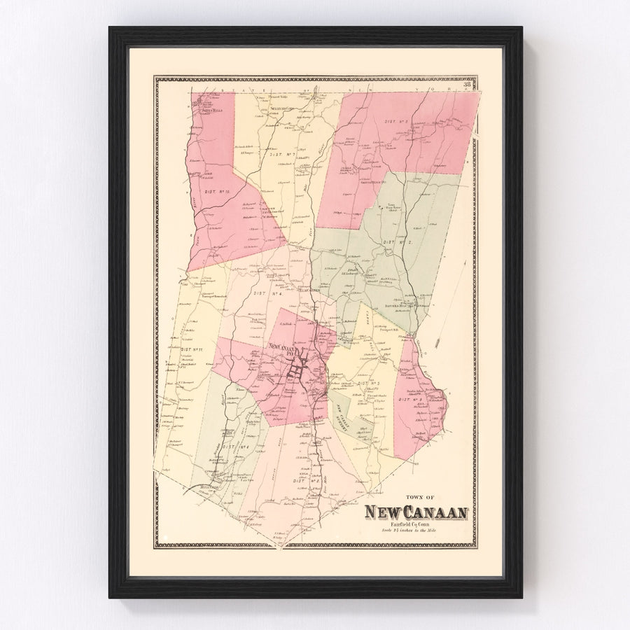 Vintage Map of New Canaan, Connecticut 1867
