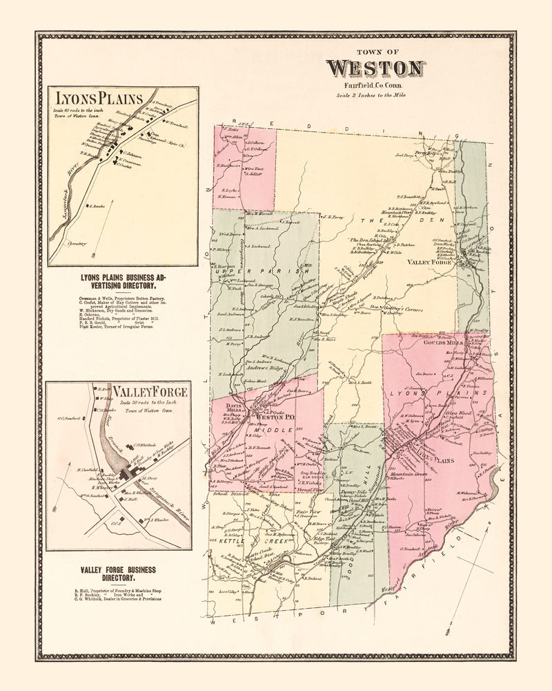 Size comparison using Vintage Map of Lyons Plains, Connecticut 1867