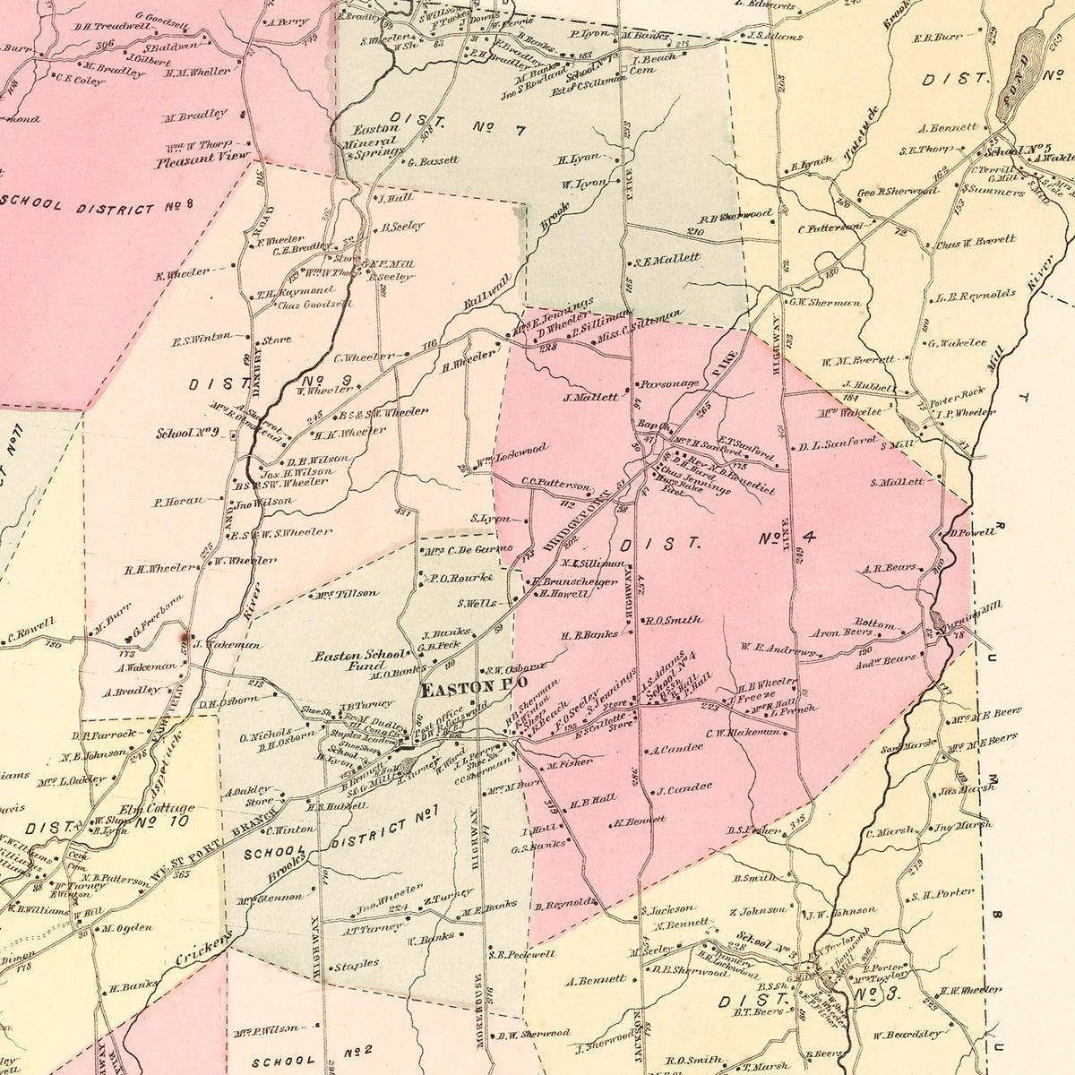 Restored historic details from the 1867 city map of Easton, Connecticut