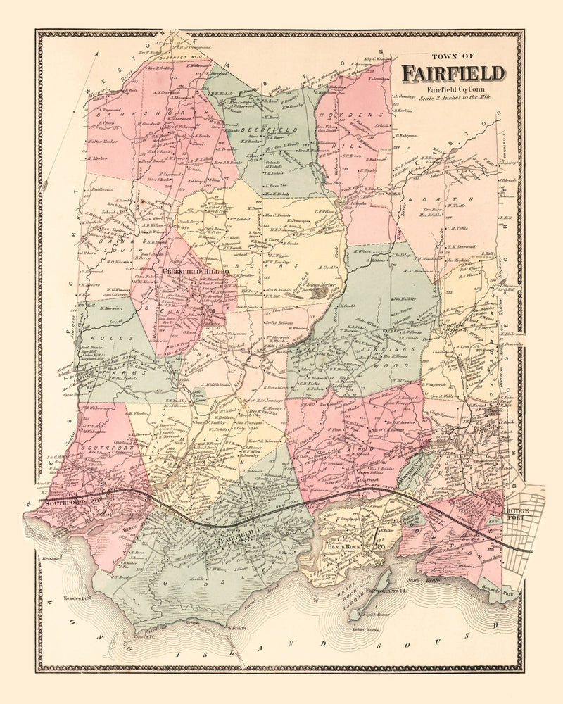 Size comparison using Vintage Map of Fairfield, Connecticut 1867