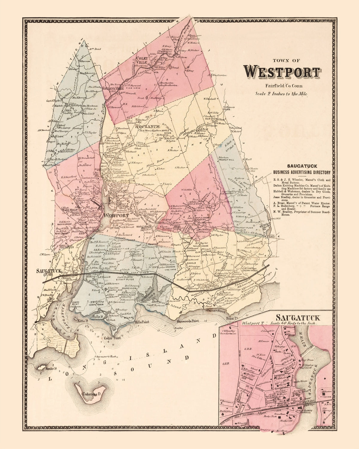 Preview of Vintage Map of Saugatuck, Connecticut 1867