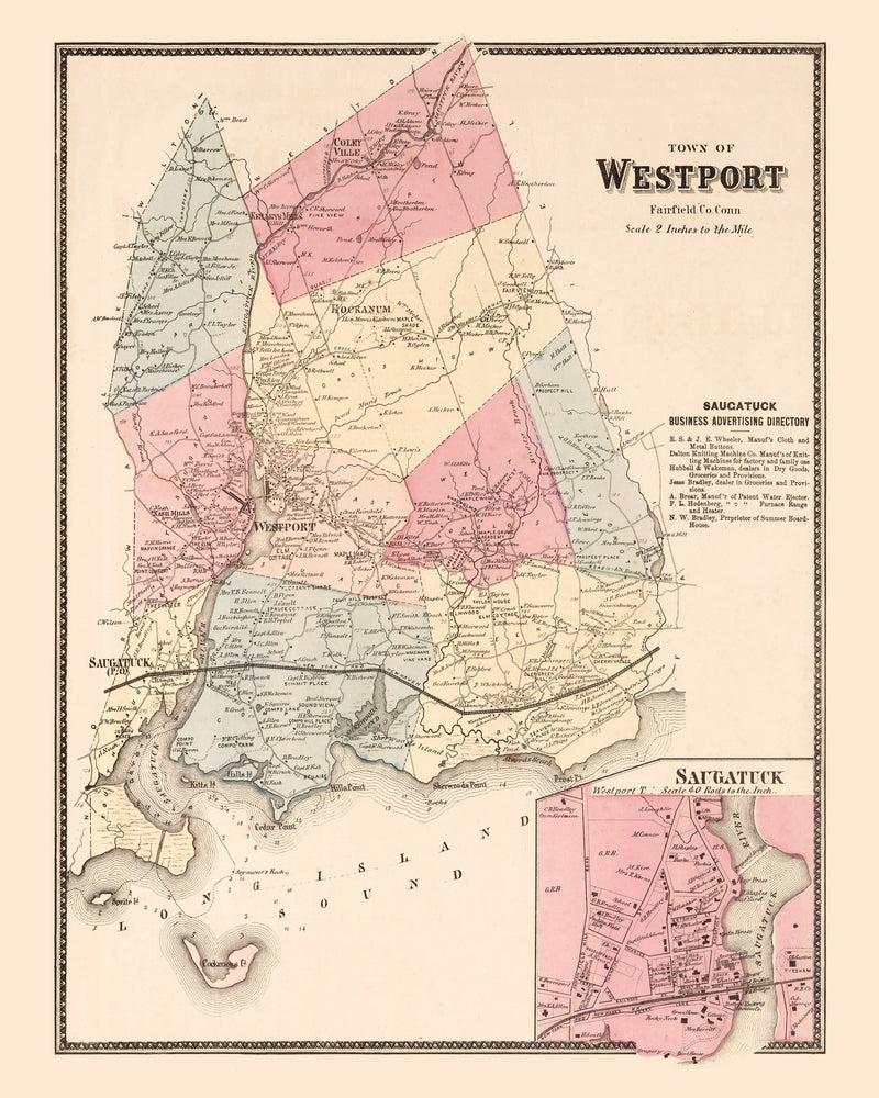 Size comparison using Vintage Map of Saugatuck, Connecticut 1867