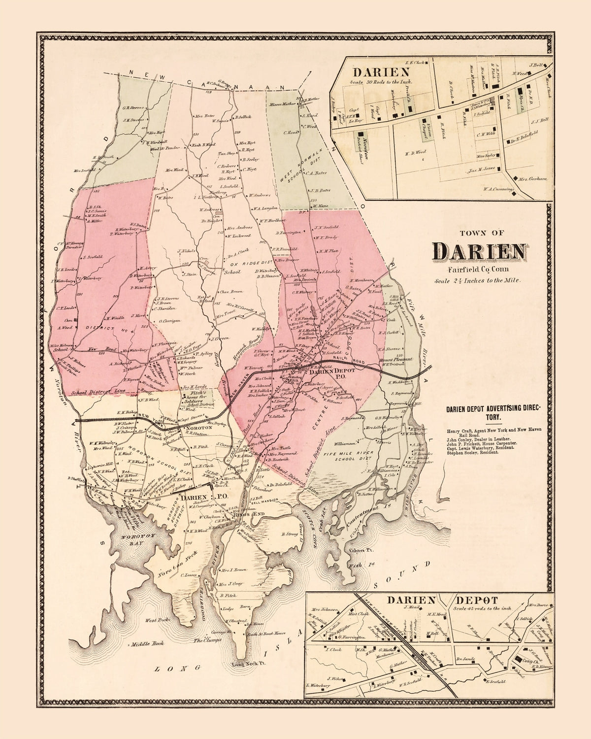 Preview of Vintage Map of Darien, Connecticut 1867