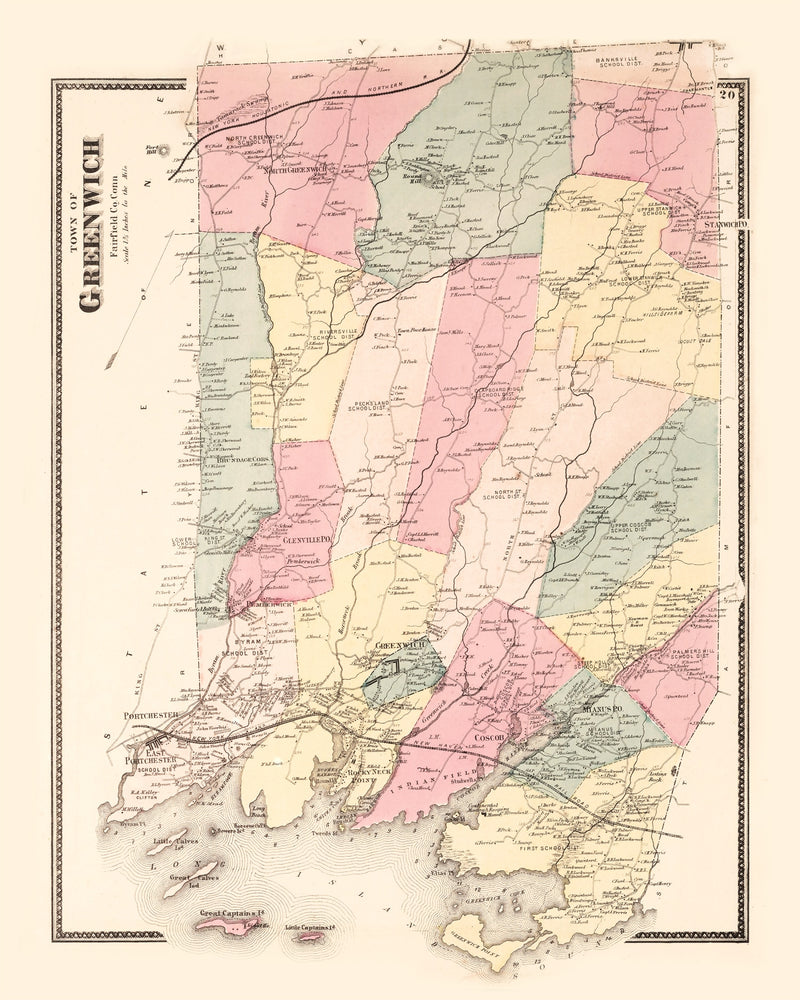 Size comparison using Vintage Map of Greenwich, Connecticut 1867