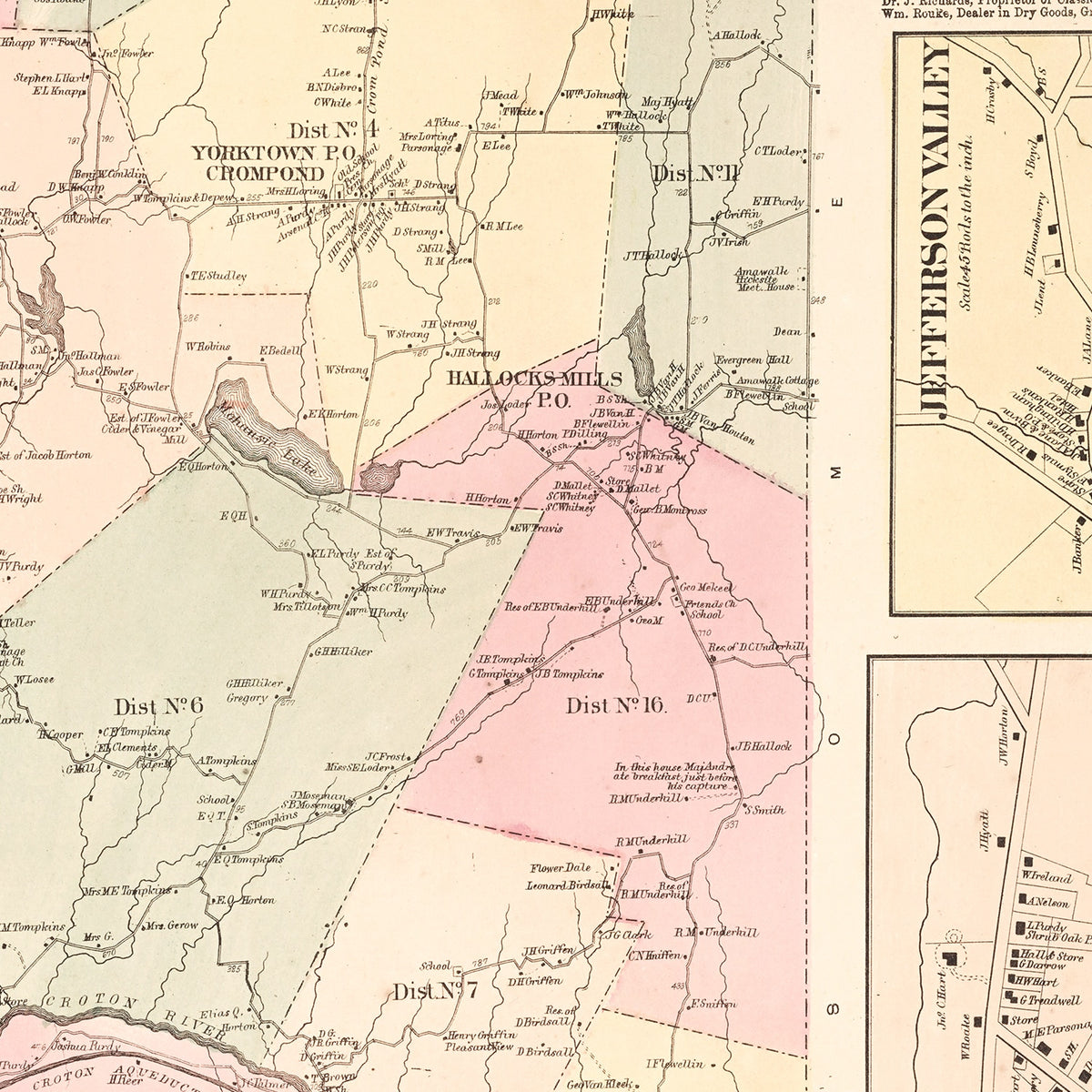 Restored historic details from the 1867 city map of Jefferson Valley, New York
