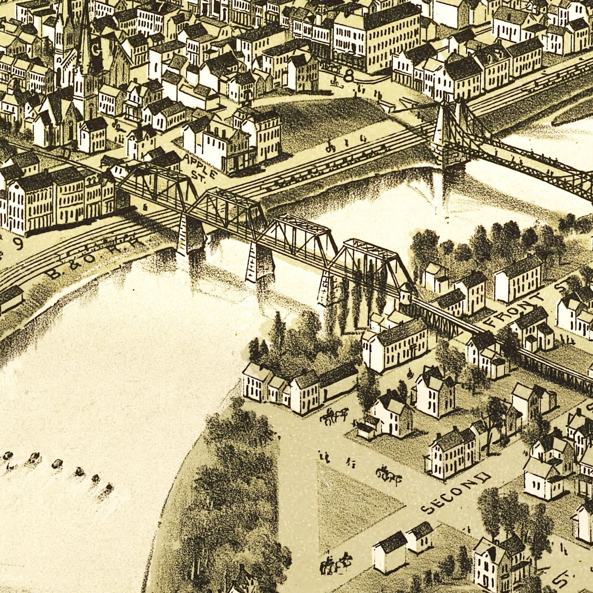 Restored historic details from the 1897 city map of Connellsville, Pennsylvania
