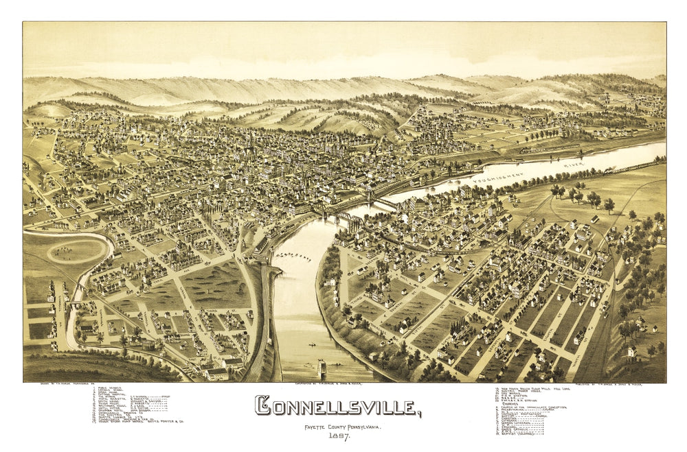 Vintage Map of Connellsville, Pennsylvania 1897 print style example