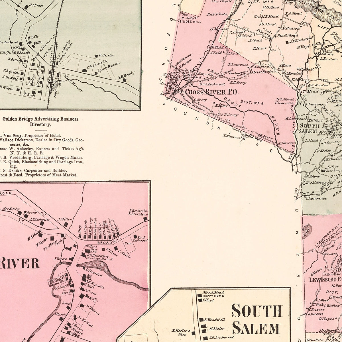 Restored historic details from the 1867 city map of Golden's Bridge, New York