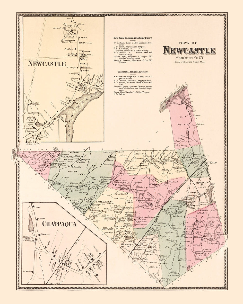 Vintage Map of Newcastle, New York 1867 print style example