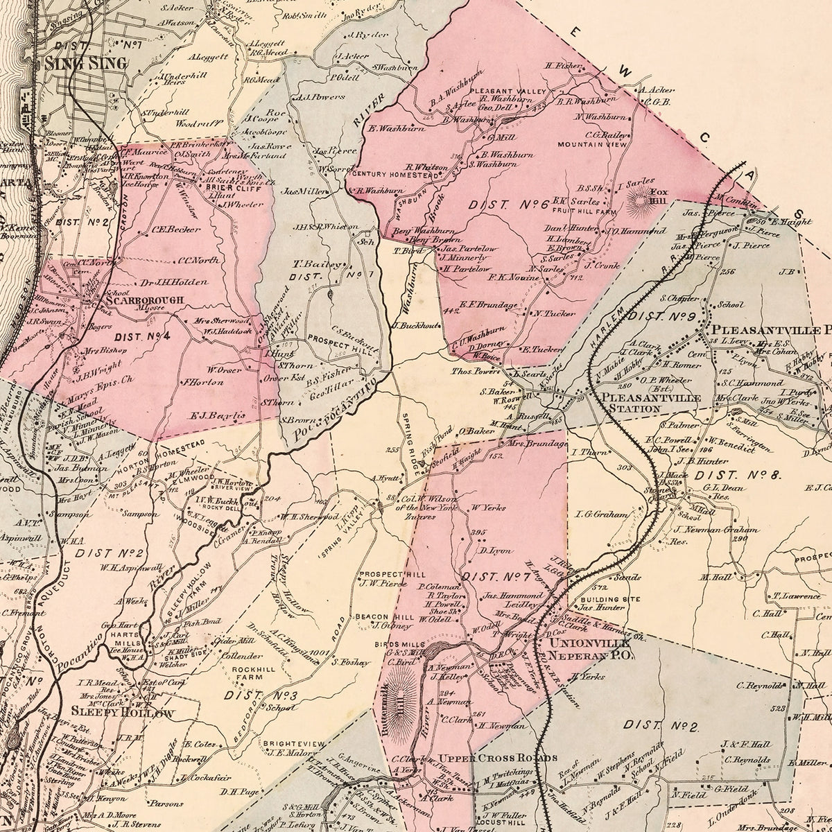 Restored historic details from the 1867 city map of Pleasantville Station, New York