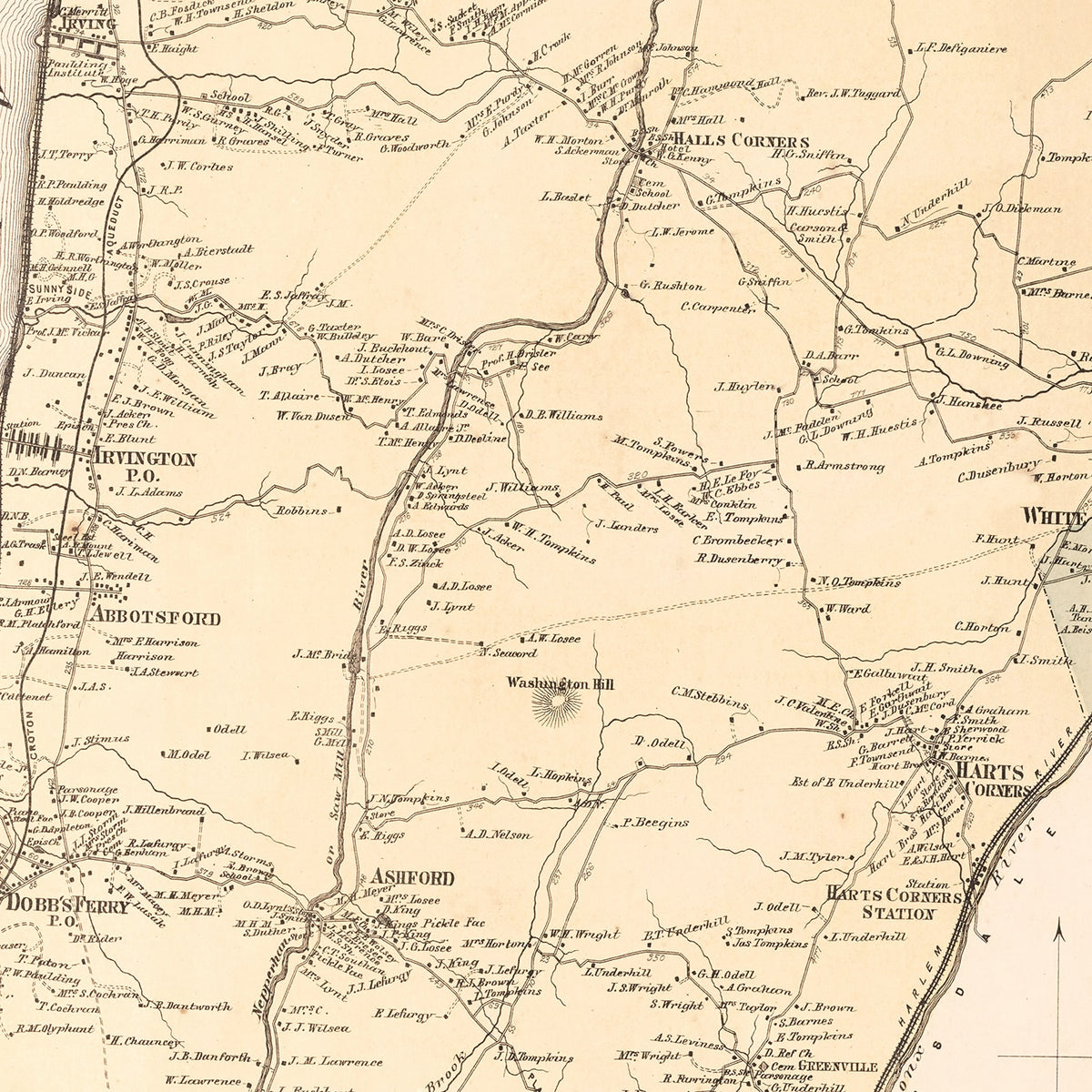 Restored historic details from the 1867 city map of Greenburgh, New York