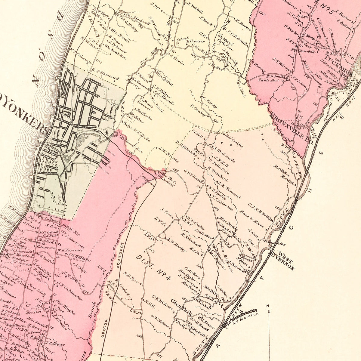 Restored historic details from the 1867 city map of Yonkers, New York