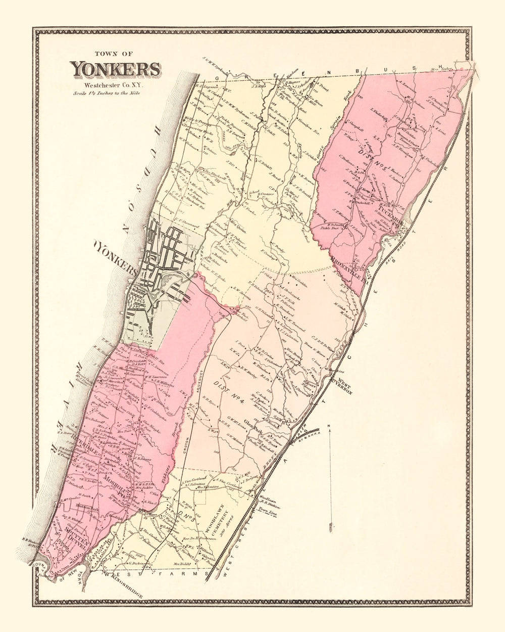Vintage Map of Yonkers, New York 1867 print style example