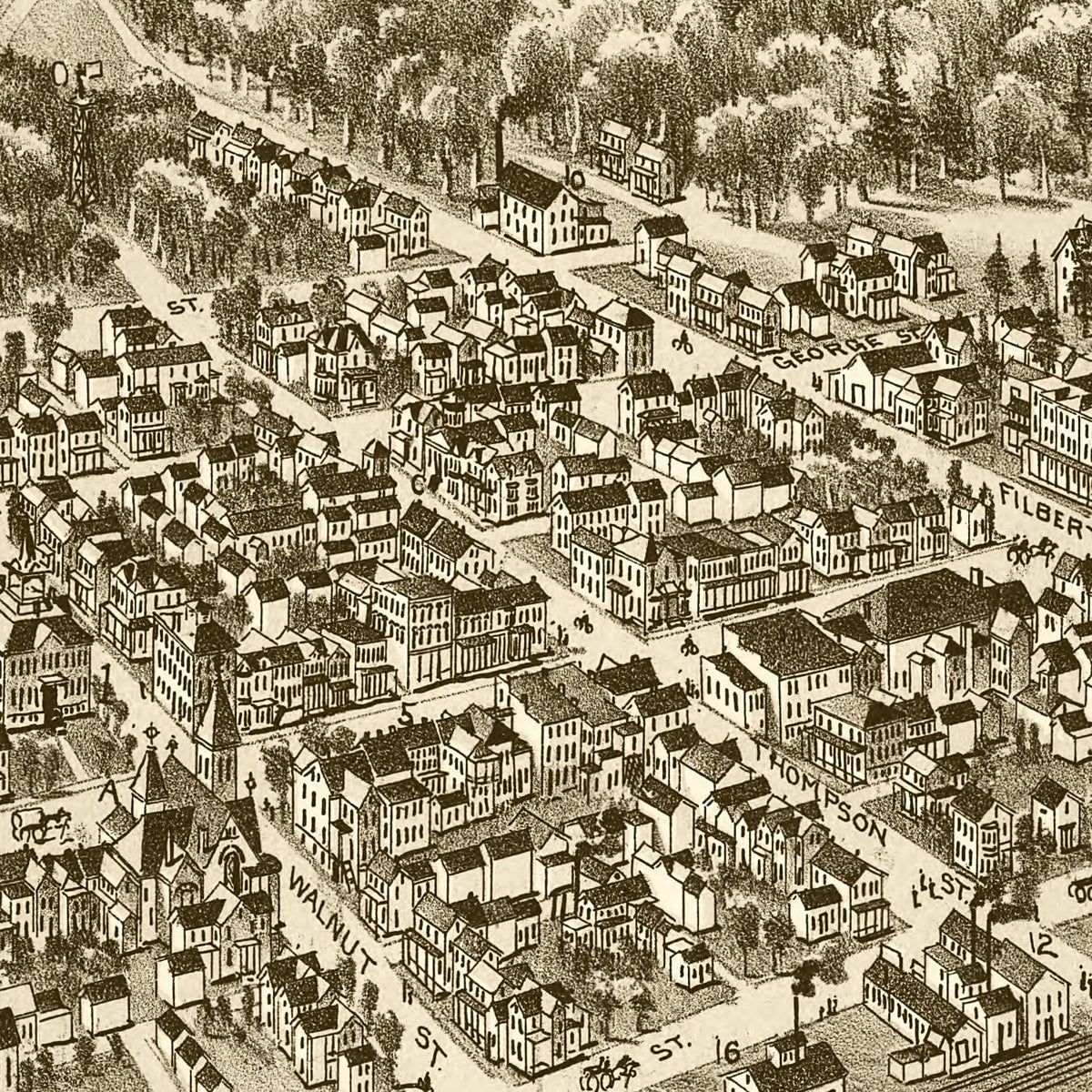 Restored historic details from the 1895 city map of Curwensville, Pennsylvania
