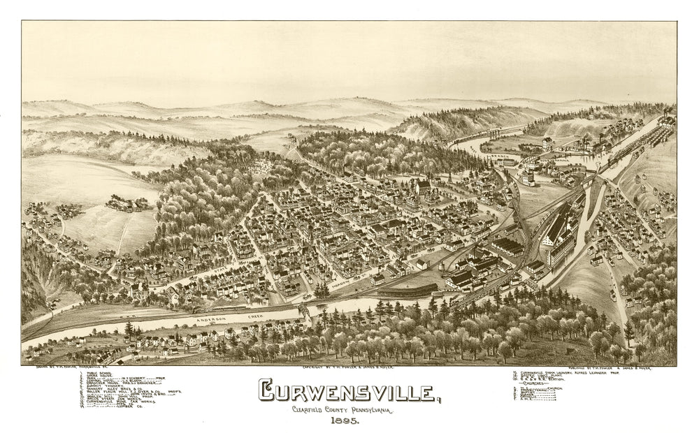 Vintage Map of Curwensville, Pennsylvania 1895 print style example