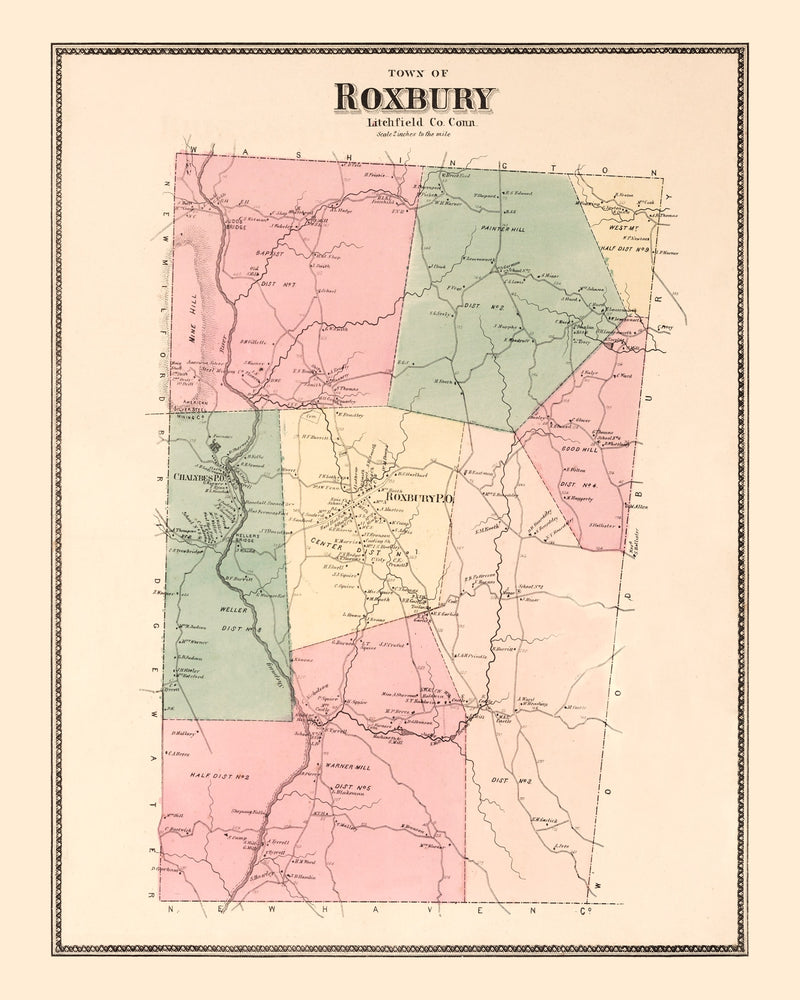 Size comparison using Vintage Map of Roxbury, Connecticut 1867