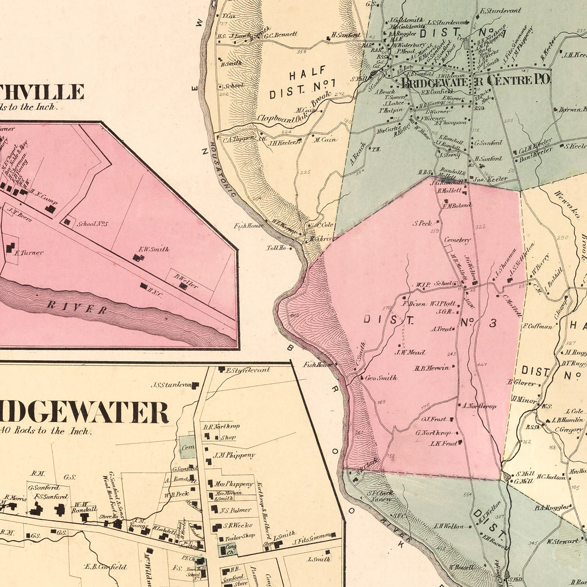 Restored historic details from the 1867 city map of Southville, Connecticut