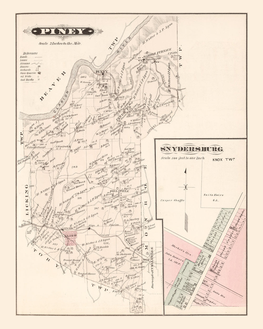 Vintage Map of Snydersburg, Pennsylvania 1877 print style example