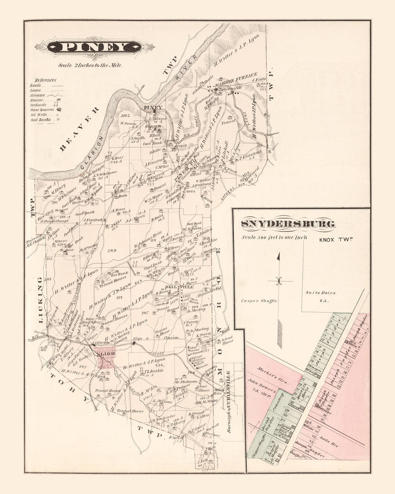 Size comparison using Vintage Map of Snydersburg, Pennsylvania 1877