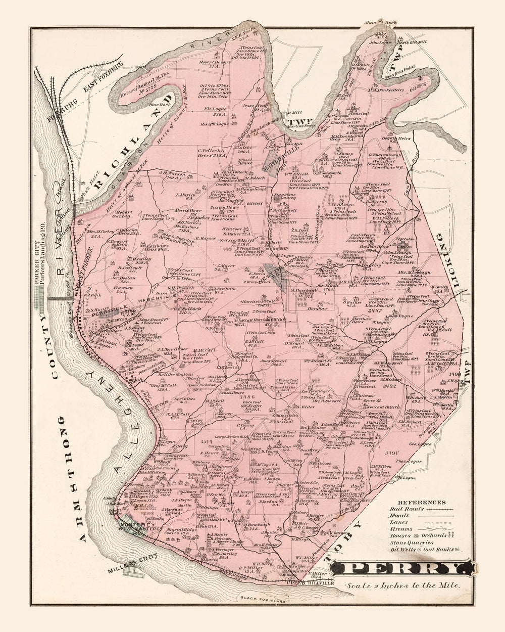 Vintage Map of Perry, Pennsylvania 1877 print style example
