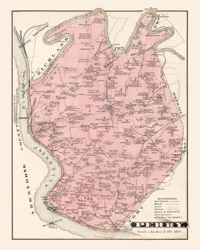 Size comparison using Vintage Map of Perry, Pennsylvania 1877