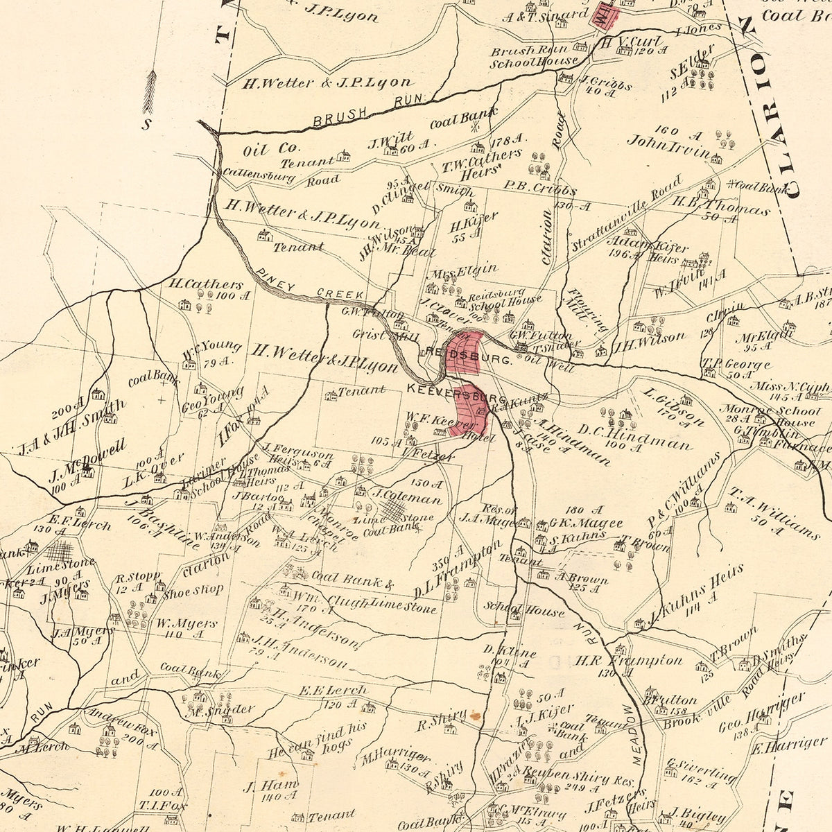 Restored historic details from the 1877 city map of Monroe, Pennsylvania